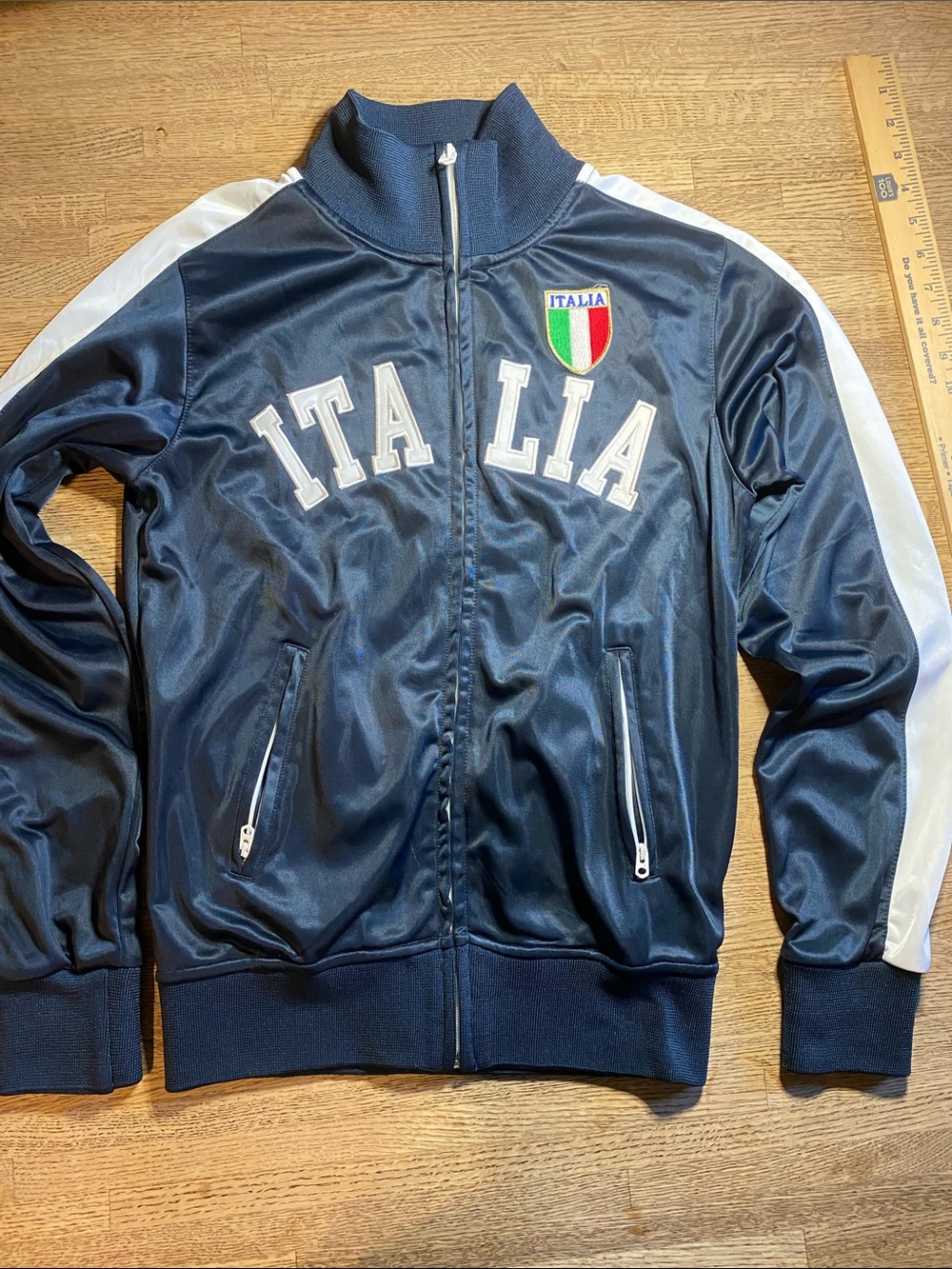 Vintage Navy Blue Italia Track Full Zip Jacket Men Size XS